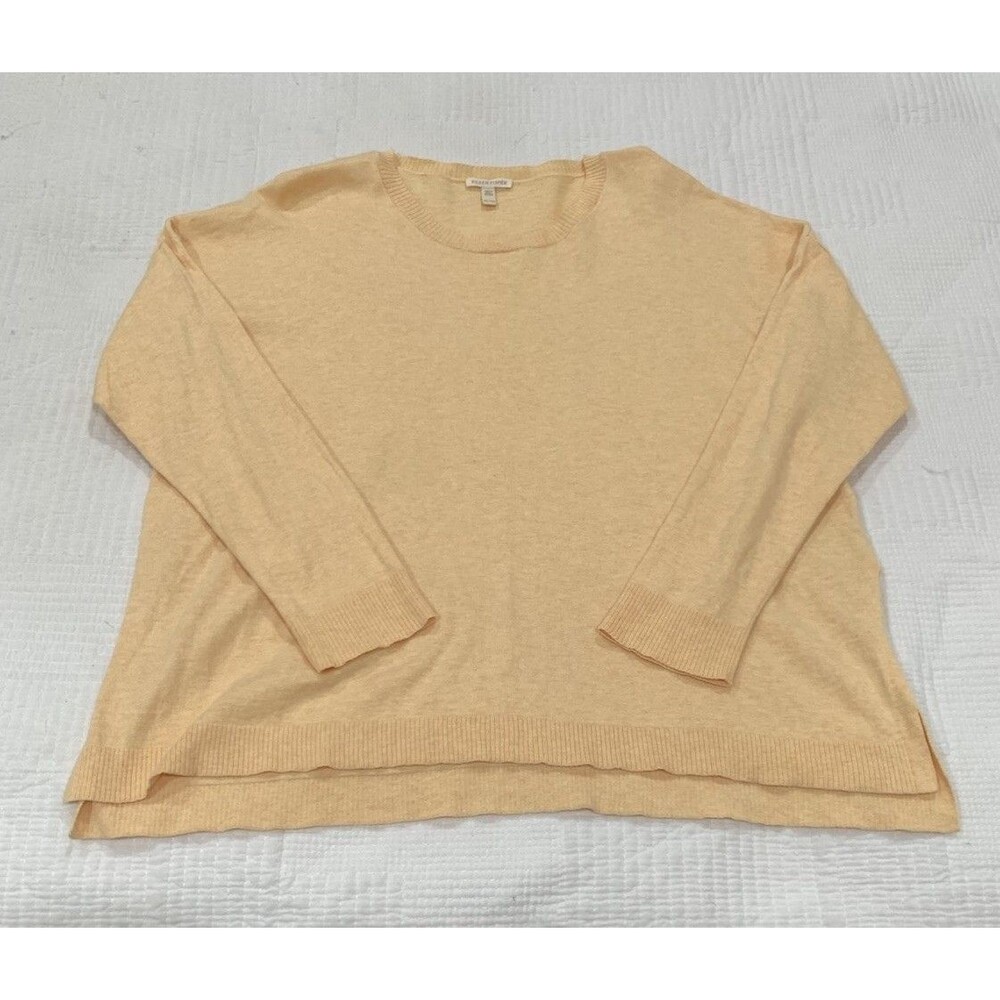 Eileen Fisher Top Womens Peach Cashmere Blend Knit Long Slv Split Hem Pullover